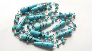 Vintage Art Deco Long Blue Venetian Glass Bead Necklace For S/r