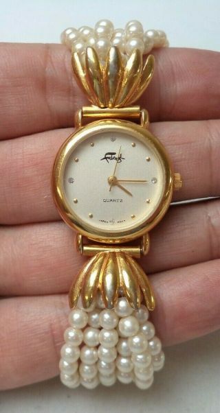 Stunning Vintage Estate Signed Faberge Faux Pearl 7 1/2 " Watch 2435r