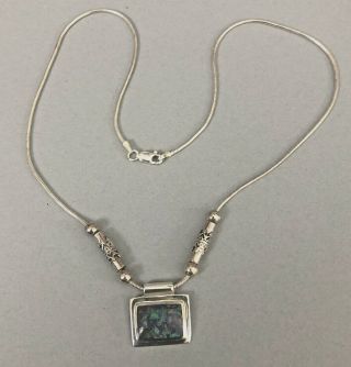 Vintage Italy.  925 Sterling Silver Beads And Blue / Green Lapis Pendant 17 "
