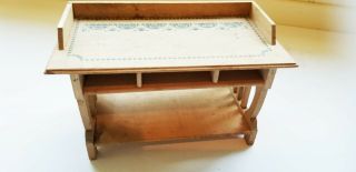 Antique German Light Wood Work Table With Lower Shelf Art Deco Or Noveau Style