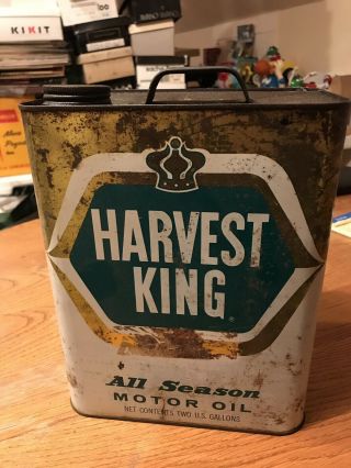 Vintage Advertising Harvest King Motor Oil 2 Gallon Can Tin Two 2 Gallons.