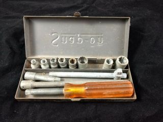 Vintage Snap On 1/4 " Socket Set Metal Box Midget Tm - 4 - E