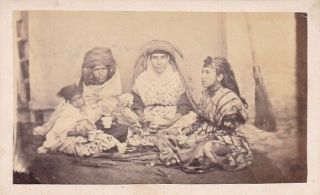 Vintage Carte De Visite Rare Middle East 1850s Bedouin Women Uniusual Signed Pho