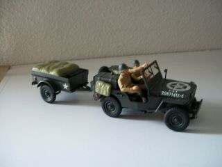 Vintage Elastolin U.  S.  Army Jeep With Utility Trailer And Soldiers