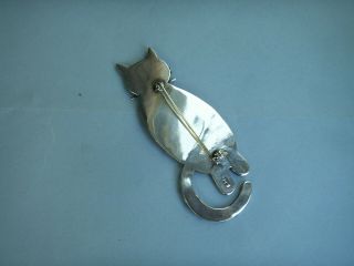 Old Vintage Sterling Silver Large Hallmarked Hand Made Cat Brooch Pin Modernist 5