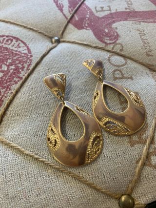 Vintage Signed Berebi Matte Costume Gold Tone Enamel Pierced Earrings 3