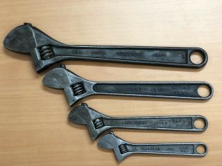 Vintage Crescent Tool Co.  Adjustable Wrench Set 6” - 8” - 10” - 12”.  Made In Usa