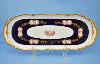 Vintage Reichenbach Cobalt Blue Gold Floral Serving Tray Made In Gdr Germany