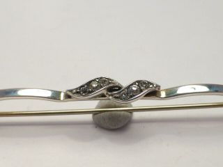 Fine Lovely Vintage Art Deco 835 Silver & Clear Paste Pin Brooch 2.  5g 4