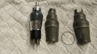 Vintage Rca Cummingham 6c6 Vacuum Tube With Goat Ny 2 Piece Shield With Ring