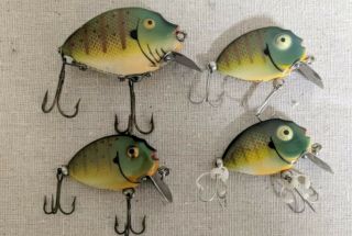 4 Vintage Heddon Punkinseed Tiny Fishing Lures Gold Eye Plastic Bait Sun Sunfish