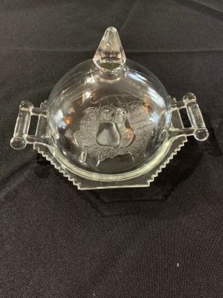 Vintage Round Butter Dish Baltimore Pear Clear Jeannette Glass Covered Lidded