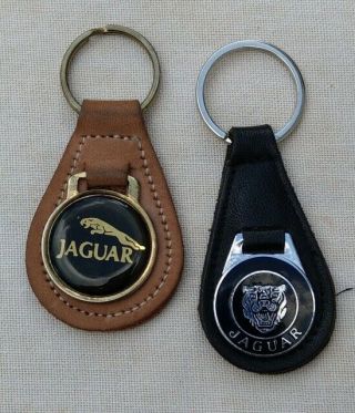 2 Vtg Jaguar Key Chains Leather Key Rings Fobs Black Brown 1980s Birmingham Uk