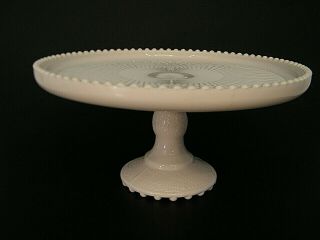 Fab Vintage 50s Jeanette Shell Pink Milk Glass Footed Cake Pedestal Stand Plate