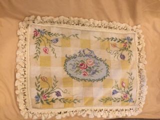 Vintage Floral Shabby Chic Country French Needlepoint Pillow
