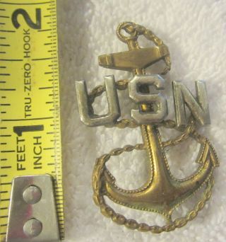 Vintage Us Navy Usn Chief Petty Officer Insignia,  Sterling Silver,  Pin Ww2 Era