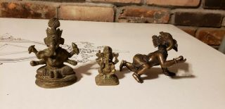 3 Vintage Brass God Lord Ganesh With Wife Ganesha Statue Deity Figurines Diwali
