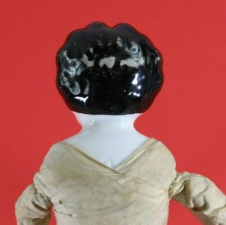 Antique China Head Doll with Molded Black Hair and Blue Eyes on Cloth Body 4