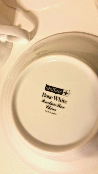 Vtg.  Sheffield Bone White Swirl Porcelain Fine China Cups Saucers & Bowls 16 Pic 2
