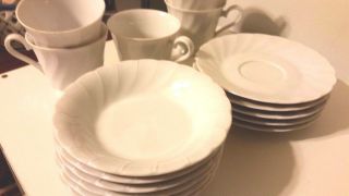 Vtg.  Sheffield Bone White Swirl Porcelain Fine China Cups Saucers & Bowls 16 Pic 4