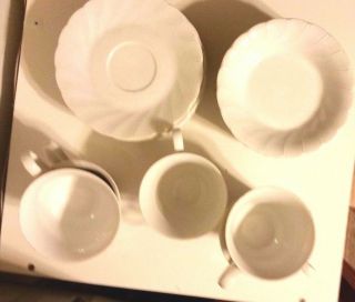 Vtg.  Sheffield Bone White Swirl Porcelain Fine China Cups Saucers & Bowls 16 Pic 5
