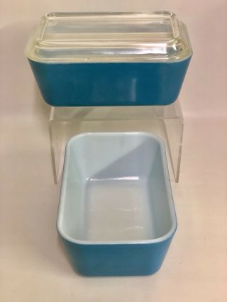 2 Vintage Pyrex 502 Blue Glass Dish Covered & Lid 1.  5 Pint Refrigerator Ovenware