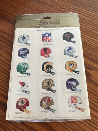 Vintage 80s Nfl Stickers Nfc 14 Football Teams Helmets 4 Sheets Hallmark Cards
