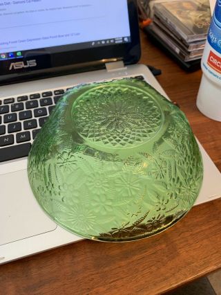 Vintage Green Depression Glass Bowl 7 And 1/2in In Diameter