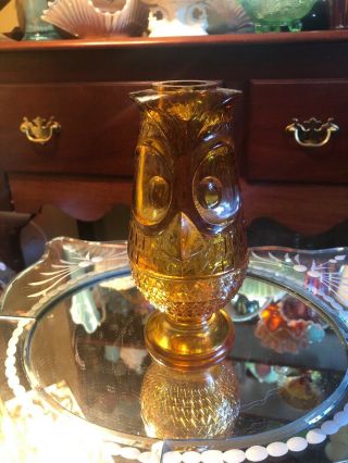 Stunning Vintage Viking Art Glass Amber Owl Candle Holder Lamp