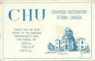 Vintage Ham Radio Qsl Cards 1956 Chu Ottawa,  Canada