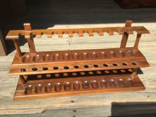 Vintage Wood 24 Pipe Holder Stand Rack Mid Century Large By Decatur