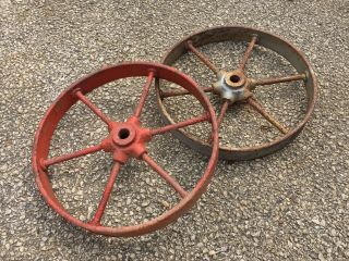 Antique Vtg Industrial Cast Iron Metal Farm Wagon Cart Spoked Wheels