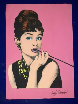 Vintage Andy Warhol Watercolor Drawing On Paper Rare Signed Audrey Hepburn
