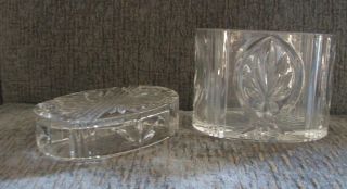 Vintage Clear Crystal Cut Glass Covered Vanity Container Candy Dish Lid