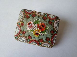 Vintage Circa Early 20th Century Micromosaic Brooch - 30 Mm X 25 Mm