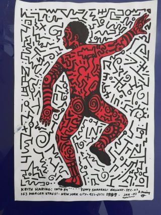 Vintage Keith Haring Watercolor On Paper Drawing Rare Signed
