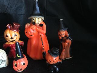 Vintage Gurley Halloween Pumpkin And Witch Candles - Set