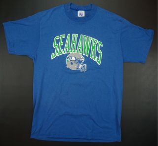 Rare Vintage Logo 7 Seattle Seahawks Nfl Football T Tee Shirt 80s 90s Blue Sz L