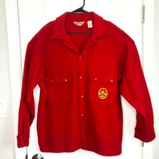 Vintage Boy Scouts Of America Bsa Red Wool Jacket Coat,  Size 46,  Made In The Usa