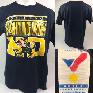 Vtg 90s Notre Dame Fighting Irish Nd Big Logo Blue T Shirt Mens 2xl Usa Made Tee