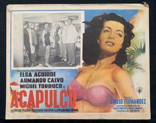Acapulco Sexy Elsa Aguirre Mexican Lobby Card Vintage 1951