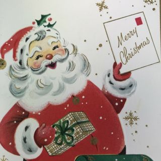 Vintage Mid Century Christmas Greeting Card Santa Claus Gifts At The Mailbox
