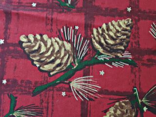 Vintage Christmas Decoration Fir Cone Red Brown Cotton 68 " Round Tablecloth