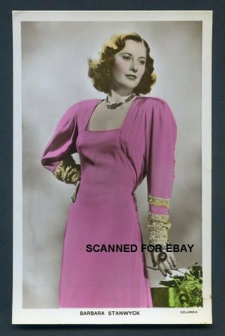 Barbara Stanwyck Orig Vintage Picturegoer Colourgraph 1930s Photo Postcard 2