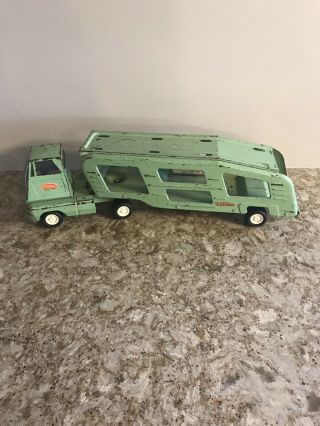 Vintage Green Mini Tonka Steel Car Hauler Carrier Transport Truck
