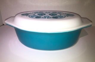 Vintage Pyrex Blue Horizon Oval Covered Casserole Dish W/ Lid Teal 2 1/2 Qt 045