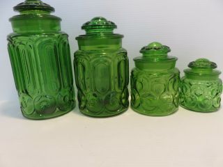 Le Smith Green Moon And Stars 4 Canister W/ Lids Vintage