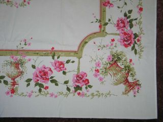 Vintage Printed Tablecloth - 1950s Tablecloth 64 X 48 - Mid Century - Flowers - Retro