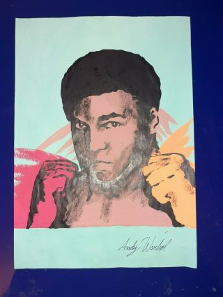 Vintage Andy Warhol Watercolor On Drawing Rare Sugned Paper Muhammad Ali Signed