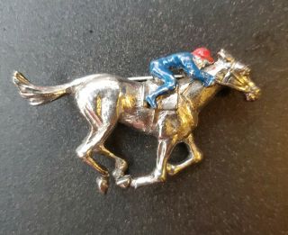 Vtg Sterling Silver Pins/brooch Horse Racing Jockey Equestrian